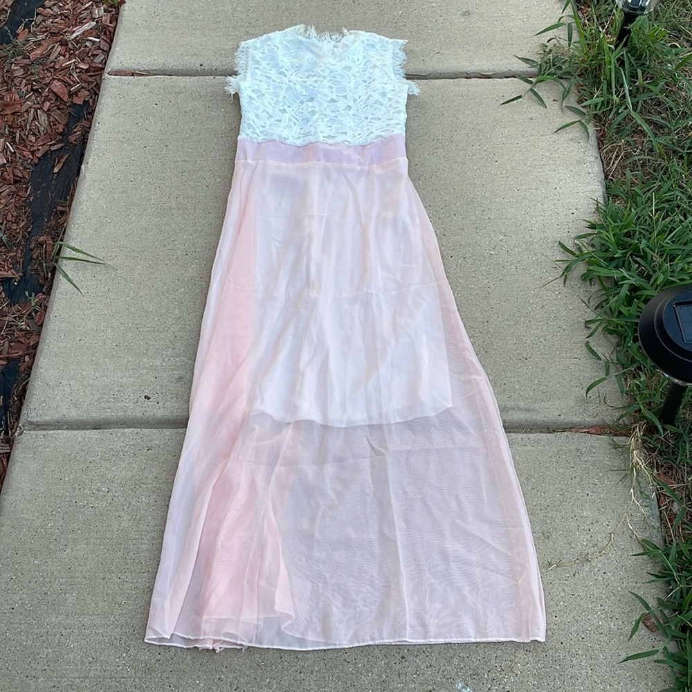 long pink flowy dress